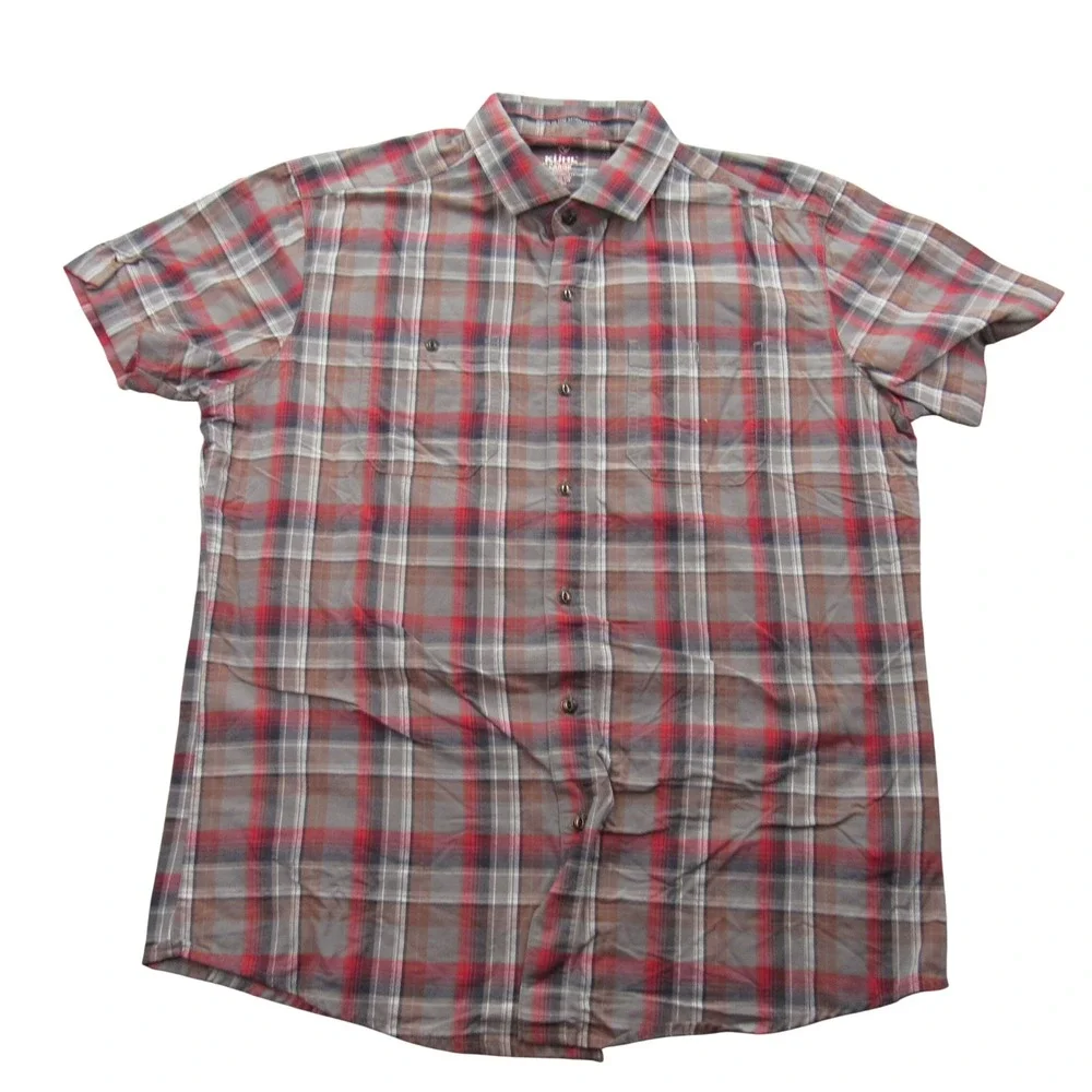KUHL Men's Plaid Short Sleeve Button Up Shirt Tapered Fit Size‎ Large